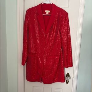 Anthropologie Red Sequin Blazer